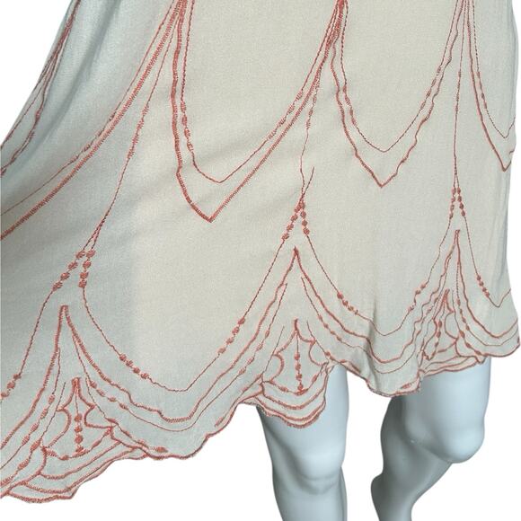 Maverick Sz S Boho Embroidered Rayon Mini Dress Cream Pink Beach Resort - Picture 3 of 8
